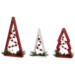 Northlight Set Of 3 Red And White Beaded Christmas Trees Wooden Table Decorations 0.98 FT -Northlight Sale GUEST 0159cbf2 3db4 43a2 9e98 c96feb312a31