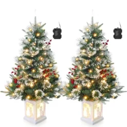 3FT Pre Lit Premium Potted Flocked Arctic Fir Christmas Tree , Artificial Mini Pre Lit Xmas Tree Christmas Decoration Snowman White Base -Northlight Sale GUEST 01993a37 8b06 46ee 83df 2ffee538df38