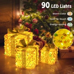 Tangkula Set Of 3 Christmas Lighted Gift Boxes Pre-lit 90 LED Light Up Present Box Decorations With Bows And Plug -Northlight Sale GUEST 0350f0d8 9e55 44a5 81e7 d427f2135d1f