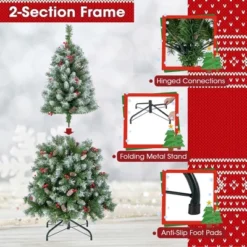 Costway 5FT/6.5FT/7.5FT Artificial Christmas Tree Hinged With 200/420/560/650 Warm LED Lights & 126/207/267/309 Red Berries -Northlight Sale GUEST 03c382a7 c2b8 435e ab4e d580f3478778