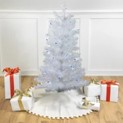 Northlight 3' Pre-Lit White Medium Pine Artificial Christmas Tree - Blue Lights