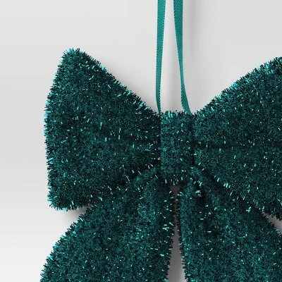 6.5" Christmas Tinsel Bow Ornament Dark Green - Wondershop™ 4 6.5" Christmas Tinsel Bow Ornament Dark Green - Wondershop™ - Image 2