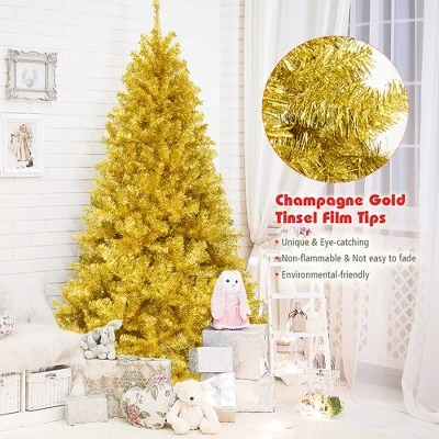 Costway 7.5Ft Hinged Unlit Artificial Tinsel Christmas Tree Holiday,Silver ,Gold 9 Costway 7.5Ft Hinged Unlit Artificial Tinsel Christmas Tree Holiday,Silver ,Gold - Image 7