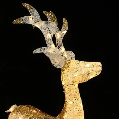 LuxenHome Lighted White & Gold Glitter Deer Family Set, Indoor/Outdoor Christmas Decoration White, Gold, Red, Green 11 LuxenHome Lighted White & Gold Glitter Deer Family Set, Indoor/Outdoor Christmas Decoration White, Gold, Red, Green - Image 9