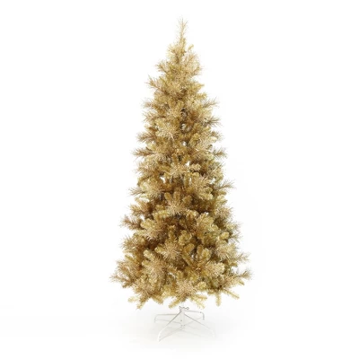 LuxenHome 7.5Ft Pre-Lit Gold Tinsel Artificial Pine Tree With Metal Stand 9 LuxenHome 7.5Ft Pre-Lit Gold Tinsel Artificial Pine Tree With Metal Stand - Image 7