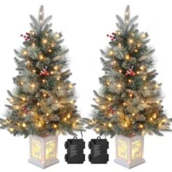 Pre-Lit 3Ft Snow Flocked Artificial Christmas Tree W/ 78 White LED Lights & Lighting Elk Base, 8 Modes Tabletop Mini Tree For Home Decor, 2 Pack -Northlight Sale GUEST 0e275450 12f6 4959 b688 b5458d29e2ef
