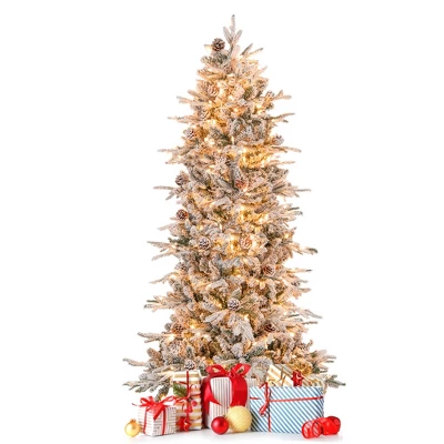 Costway 6 FT/7.5FT Pre-Lit Christmas Tree Snow Flocked Hinged With 715/1107 Branch Tips & 210/350 Lights 12 Costway 6 FT/7.5FT Pre-Lit Christmas Tree Snow Flocked Hinged With 715/1107 Branch Tips & 210/350 Lights - Image 10