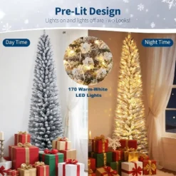 Acekool Snow Flocked Pencil Tree, PVC Mixed Flocked Needles, Hinged Slim Fir, Sturdy Base, Space Saving Corner Style -Northlight Sale GUEST 115d6a23 7ee2 4091 a470 b9bc10e9a65d