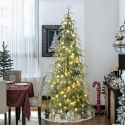 LuxenHome 6.5Ft Pre-Lit Slim Artificial Cedar Christmas Tree With Metal Stand Green -Northlight Sale GUEST 1212fd25 79e0 4a35 88b3 774ff60c49b6