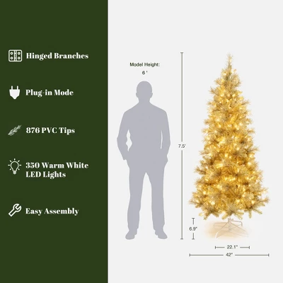 LuxenHome 7.5Ft Pre-Lit Gold Tinsel Artificial Pine Tree With Metal Stand 5 LuxenHome 7.5Ft Pre-Lit Gold Tinsel Artificial Pine Tree With Metal Stand - Image 3