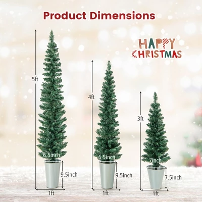 Costway Potted Artificial Christmas Tree Set Of 3 With 3/4/5 FT Faux Slim Pencil Trees 4 Costway Potted Artificial Christmas Tree Set Of 3 With 3/4/5 FT Faux Slim Pencil Trees - Image 2