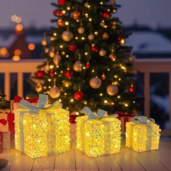 Tangkula Set Of 3 Christmas Lighted Gift Boxes Pre-lit 90 LED Light Up Present Box Decorations With Bows And Plug -Northlight Sale GUEST 1694e270 22f6 42ae a4b5 75c20eda8de4