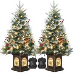 Homhougo 3FT 2-Pack Mini Flocked Christmas Trees With Vintage Bells Base, Holiday Accent For Indoor Or Porch -Northlight Sale GUEST 16e27b0e bf2b 495a ad3f 7031542d3a96