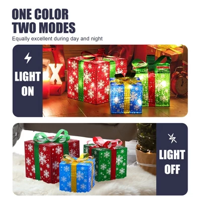 LuxenHome Set Of 3 Colored Presents Lighted Holiday Decoration Multi-Color 9 LuxenHome Set Of 3 Colored Presents Lighted Holiday Decoration Multi-Color - Image 7