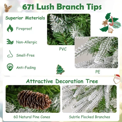 Costway 6/7.5/9 FT Flocked Christmas Tree With 671/913/1310 PE PVC Branch Tips 280/350/470 Warm White LED Lights 9 Costway 6/7.5/9 FT Flocked Christmas Tree With 671/913/1310 PE PVC Branch Tips 280/350/470 Warm White LED Lights - Image 7