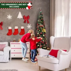 Costway 7ft Pre-lit PVC Artificial & Pine Needles Half Christmas Tree W/ 450 Branch Tips & 150 Lights -Northlight Sale GUEST 210a173f d3d1 449f 8329 46a65fe5c502