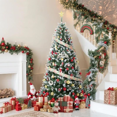 4.5/6/7.5/9ft Pre-Lit Artificial Christmas Tree With Pinecones, Warm White Lights, Hinged Branches, PVC Fir Tips, Easy Assembly 11 4.5/6/7.5/9ft Pre-Lit Artificial Christmas Tree With Pinecones, Warm White Lights, Hinged Branches, PVC Fir Tips, Easy Assembly - Image 9