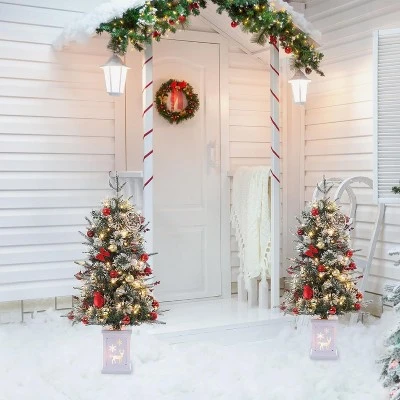 3FT Small Pre-Lit Artificial Christmas Tree With 78 LED Lights, Snow Flocked Xmas Tree With Red Berries, Pine Cones, Timer/Battery-Operated Base 8 3FT Small Pre-Lit Artificial Christmas Tree With 78 LED Lights, Snow Flocked Xmas Tree With Red Berries, Pine Cones, Timer/Battery-Operated Base - Image 6