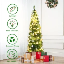 Costway 5'/6'/7'/8' /9' PVC Artificial Pencil Christmas Tree Slim Green -Northlight Sale GUEST 238323cd 63b8 4f17 8d61 59d67e6dac03