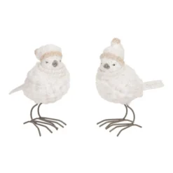 Transpac Large Resin Fuzzy Bird Figurines Set Of 2 Decorative Christmas Tabletop And Mantel Decor Indoor Gift