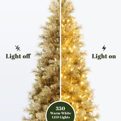 LuxenHome 7.5Ft Pre-Lit Gold Tinsel Artificial Pine Tree With Metal Stand 6 LuxenHome 7.5Ft Pre-Lit Gold Tinsel Artificial Pine Tree With Metal Stand - Image 4