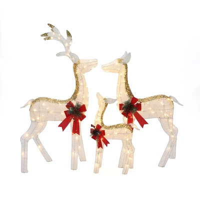 LuxenHome Lighted White & Gold Glitter Deer Family Set, Indoor/Outdoor Christmas Decoration White, Gold, Red, Green 10 LuxenHome Lighted White & Gold Glitter Deer Family Set, Indoor/Outdoor Christmas Decoration White, Gold, Red, Green - Image 8