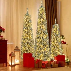 Costway 4' 5' 6' Artificial Christmas Tree Set Of 3 With Realistic Accumulated Snow