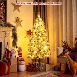 Costway 5FT Pre-Lit Hinged Christmas Tree Snow Flocked W/9 Modes Remote Control Lights