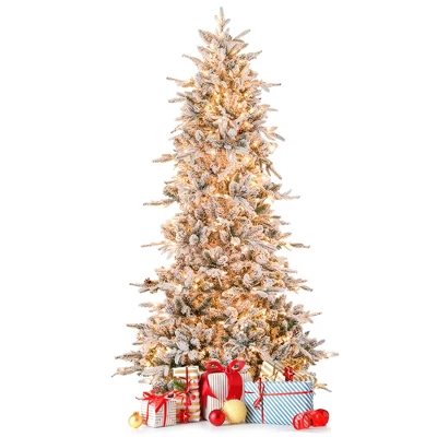 Costway 6 FT/7.5FT Pre-Lit Christmas Tree Snow Flocked Hinged With 715/1107 Branch Tips & 210/350 Lights 13 Costway 6 FT/7.5FT Pre-Lit Christmas Tree Snow Flocked Hinged With 715/1107 Branch Tips & 210/350 Lights - Image 11