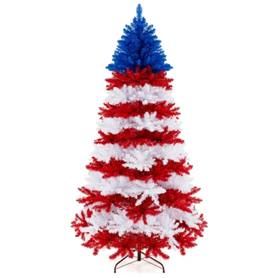 Costway 7.5 FT Patriotic Pre-Lit Artificial Christmas Tree With 1341 Branch Tips 480 Lights 10 Costway 7.5 FT Patriotic Pre-Lit Artificial Christmas Tree With 1341 Branch Tips 480 Lights - Image 8