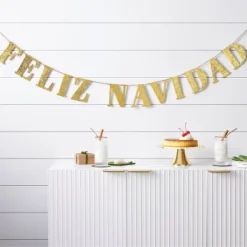 6' Wood 'Feliz Navidad' Christmas Word Garland Gold - Wondershop™: Horizontal Ready-to-Hang Decor