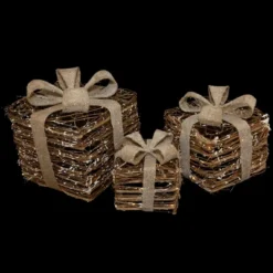 Northlight Lighted Rattan Gift Boxes With Burlap Bows Christmas Decorations - 9" - Set Of 3 -Northlight Sale GUEST 2ef214ae f930 43f4 b261 1d85d29761dc