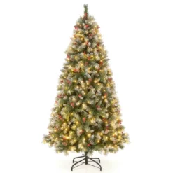 Costway 5FT/6.5FT/7.5FT Artificial Christmas Tree Hinged With 200/420/560/650 Warm LED Lights & 126/207/267/309 Red Berries -Northlight Sale GUEST 2f8e3767 813a 4d39 ae4b 71d14ee3b7eb