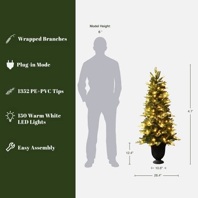 LuxenHome 4.5Ft Pre-Lit Artificial Pine Christmas Tree With Pinecones And Black Urn Planter Pot Green 5 LuxenHome 4.5Ft Pre-Lit Artificial Pine Christmas Tree With Pinecones And Black Urn Planter Pot Green - Image 3