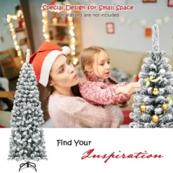 Costway 4.5/6/7.5 Ft Unlit Hinged Snow Flocked Artificial Pencil Christmas Tree With 242/500/641 Branch -Northlight Sale GUEST 32daa179 2792 4179 af4e 6f380a2c2829
