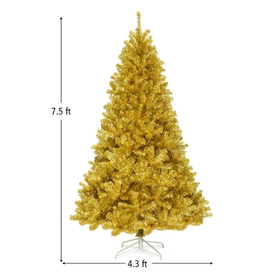Costway 7.5Ft Hinged Unlit Artificial Tinsel Christmas Tree Holiday,Silver ,Gold 3 Costway 7.5Ft Hinged Unlit Artificial Tinsel Christmas Tree Holiday,Silver ,Gold