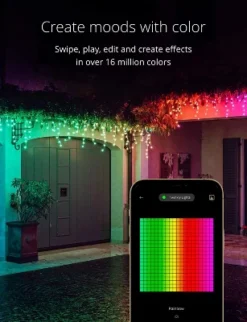 Twinkly Icicle App-Controlled LED Christmas Lights With 190 RGB (16 Million Colors) LEDs. Clear Wire. Indoor And Outdoor Smart Lighting Decoration