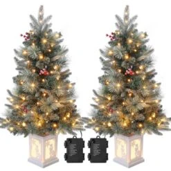 Pre-Lit 3Ft Snow Flocked Artificial Christmas Tree W/ 78 White LED Lights & Lighting Elk Base, 8 Modes Tabletop Mini Tree For Home Decor, 2 Pack -Northlight Sale GUEST 392b302a e684 4d78 856e 01c1eccbdfdf