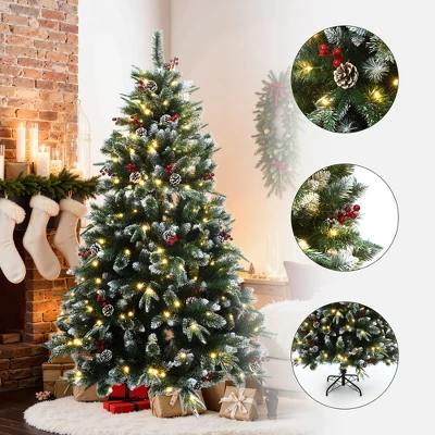LuxenHome 6Ft Pre-Lit Artificial Pine Christmas Tree With Frosted Tips, Pinecones, And Red Berries Green 3 LuxenHome 6Ft Pre-Lit Artificial Pine Christmas Tree With Frosted Tips, Pinecones, And Red Berries Green