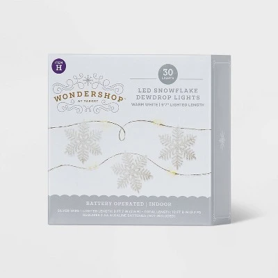 30ct LED Dewdrop With Glittered Snowflakes Christmas Indoor Novelty String Lights Warm White With Silver Wire - Wondershop™ 6 30ct LED Dewdrop With Glittered Snowflakes Christmas Indoor Novelty String Lights Warm White With Silver Wire - Wondershop™ - Image 4