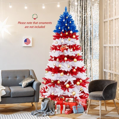 Costway 7.5 FT Patriotic Pre-Lit Artificial Christmas Tree With 1341 Branch Tips 480 Lights 6 Costway 7.5 FT Patriotic Pre-Lit Artificial Christmas Tree With 1341 Branch Tips 480 Lights - Image 4
