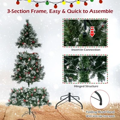 Costway 7 FT Pre-Lit Artificial Christmas Tree Hinged With Pine Needles 400 LED Lights 5 Costway 7 FT Pre-Lit Artificial Christmas Tree Hinged With Pine Needles 400 LED Lights - Image 3