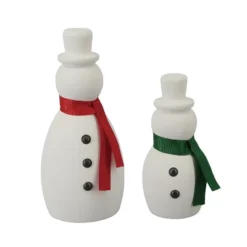 Transpac Wood Snowmen With Scarves Set Of 2 Charming Decorative Figurines For Christmas Indoor Tabletop Decor Gifts