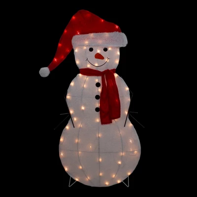 Northlight 42" Lighted 2D Chenille Snowman In Santa Hat Outdoor Christmas Decoration 4 Northlight 42" Lighted 2D Chenille Snowman In Santa Hat Outdoor Christmas Decoration - Image 2