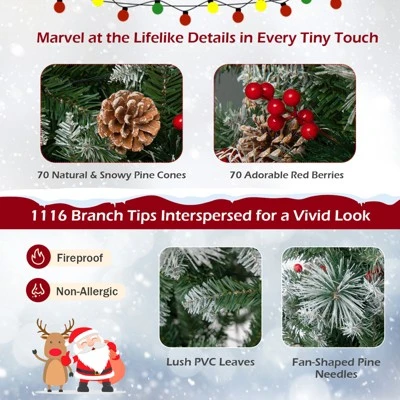 Costway 7 FT Pre-Lit Artificial Christmas Tree Hinged With Pine Needles 400 LED Lights 6 Costway 7 FT Pre-Lit Artificial Christmas Tree Hinged With Pine Needles 400 LED Lights - Image 4