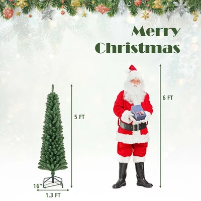 Costway 5/6/7/8 FT Pencil Christmas Tree With 295/392/523/671 Memory Wire Branch Tips 110/140/190/250 LED Lights For Home 4 Costway 5/6/7/8 FT Pencil Christmas Tree With 295/392/523/671 Memory Wire Branch Tips 110/140/190/250 LED Lights For Home - Image 2