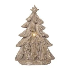 Transpac Light Up Gold Tree With Holy Family Tabletop Sculpture Battery Operated Prelit Christmas Decoration Indoor Gift