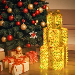 Tangkula Set Of 3 Christmas Lighted Gift Boxes Pre-lit 90 LED Light Up Present Box Decorations With Bows And Plug -Northlight Sale GUEST 4c19c510 ab97 4b5b b286 85a4fae01e37