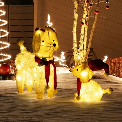 Tangkula 2-Piece Christmas Lighted Dogs 3D Xmas Light-up Cute Poodle With 60 LED Lights Red Scarves Zip Ties & Ground Stakes 3 Tangkula 2-Piece Christmas Lighted Dogs 3D Xmas Light-up Cute Poodle With 60 LED Lights Red Scarves Zip Ties & Ground Stakes