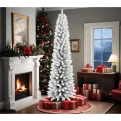 Acekool Snow Flocked Pencil Tree, PVC Mixed Flocked Needles, Hinged Slim Fir, Sturdy Base, Space Saving Corner Style -Northlight Sale GUEST 4fc1b7e2 6b3c 45ac 96aa 6e59994a41ff